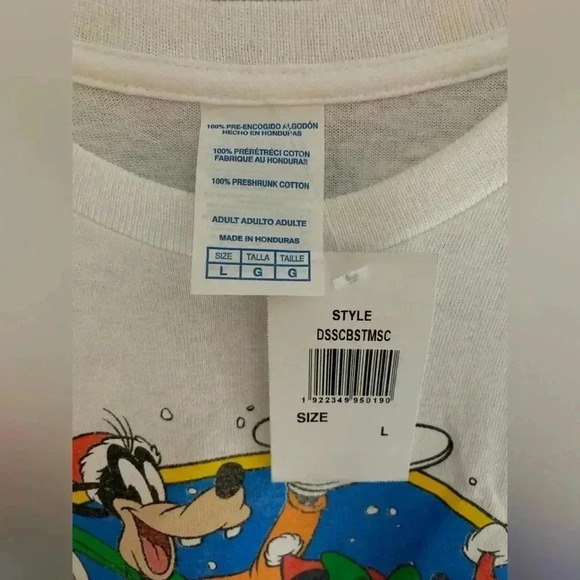 Disney Mickey Christmas Unisex White Basic Cotton Short Sleeve T-Shirt Size Lg - Picture 3 of 7